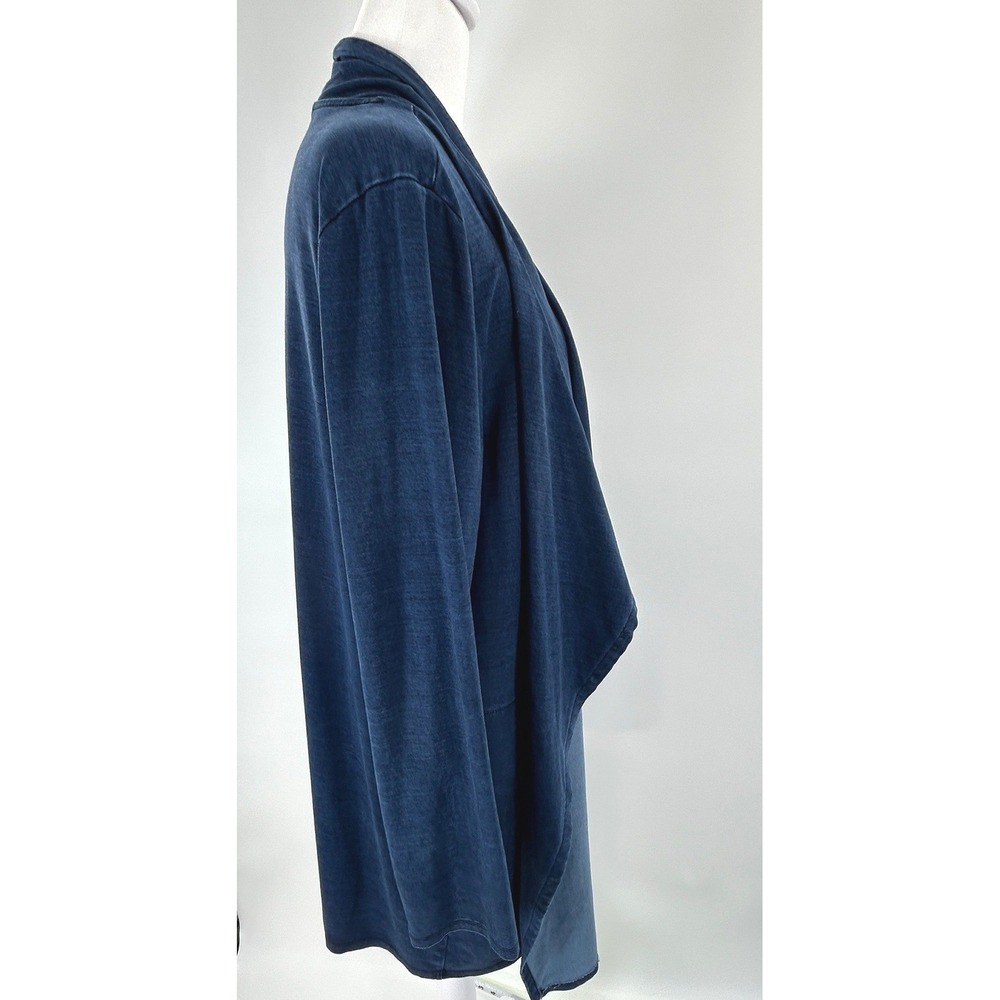 Pure Jill Indigo Blue Lyocell Blend Drape Front Button Cardigan Sweater Womens L - Picture 3 of 10